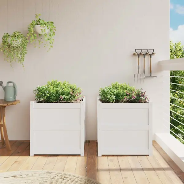 Valged männipuidust aia taimekastid, 2 tk, 60 x 60 x 60 cm – 3