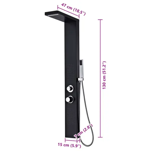 Matt must alumiinium dušipaneeli süsteem vihma ja massaažifunktsiooniga, 15 x 47 x 130 cm – 9