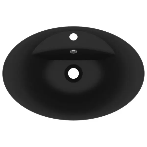 Ovaalne mattmust keraamiline valamu ülevooluga, kapi peale, 58,5 x 39 cm – 4