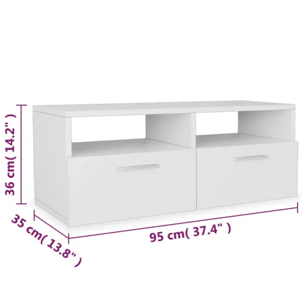 TV-aluskappide komplekt, 2 tk, matt valge tehispuit, 95 x 35 x 36 cm - 6