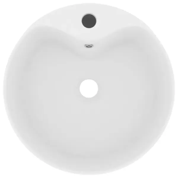 Ümmargune mattvalge keraamiline tasapinnale paigaldatav valamu ülevoolu- ja kraaniauguga, 36 x 13 cm – 3