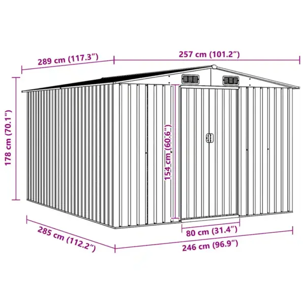 Metallist aiakuur topelt lükandustega, hall tsingitud teras, 257 x 298 x 178 cm – 11