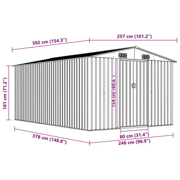Hall metallist aiakuur tööriistade ja aiatarvikute hoiustamiseks, tsingitud teras, 257 x 392 x 181 cm – 9