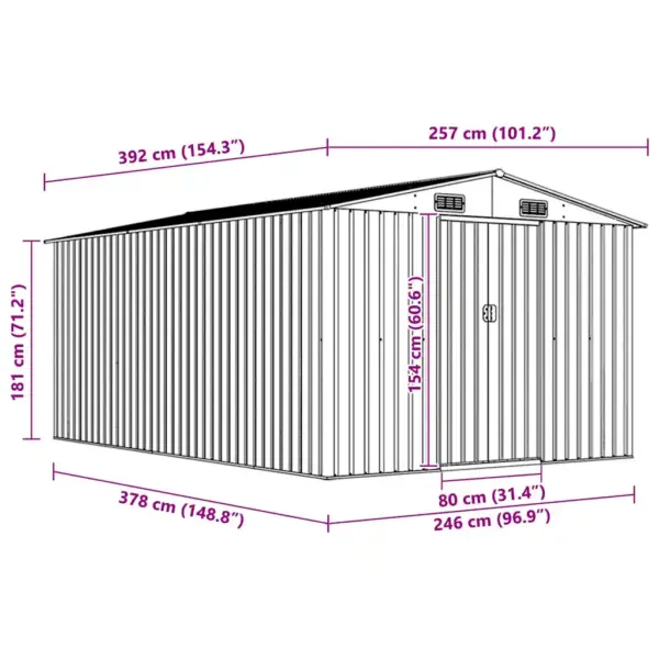 Metallist aiakuur topelt lükanduste ja ventilatsiooniga, pruun, 257 x 392 x 181 cm – 9