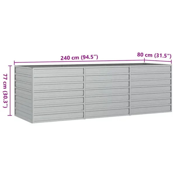 Hõbedane tsingitud terasest peenrakast avatud põhjaga, 240 x 80 x 77 cm – 7