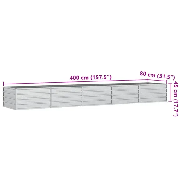 Metallist peenrakast aeda, 400 x 80 x 45 cm, tsingitud teras, hõbedane – 7