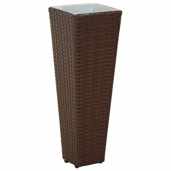 Metallist taimepotid rattan-look viimistlusega, 3-osaline välikomplekt, pruun – 4