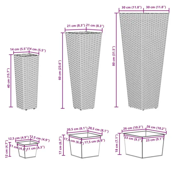 Metallist taimepotid rattan-look viimistlusega, 3-osaline välikomplekt, pruun – 10