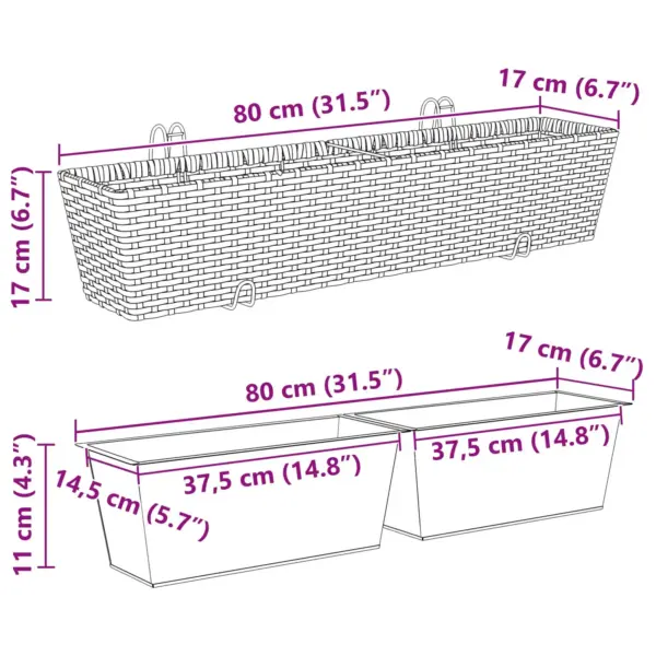 Metallist rõdu lillekast rotangpunutise välimusega, pruun, 80 x 17 x 17 cm – 9