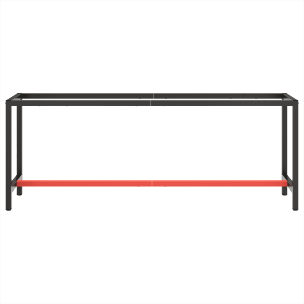 Pulbervärvitud metallist tööpingi raam, eelpuuritud pealisega, matt must ja matt punane, 210 x 50 x 79 cm – 3