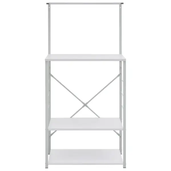 Mikrolaineahju kapp 4 riiuliga tarvikute konksudega, valge, 60 x 39,6 x 123 cm, tehispuit ja teras – 3