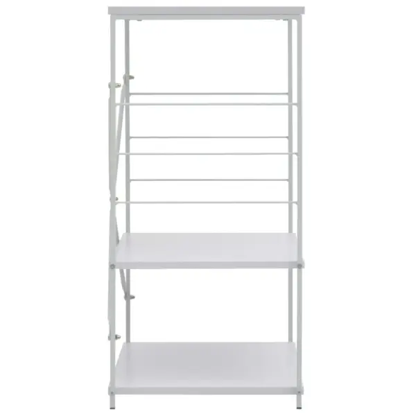 Mikrolaineahju riiul 3 tasapinnaga, konksudega, valge tehispuit ja teras, 60 x 39,6 x 79,5 cm – 4