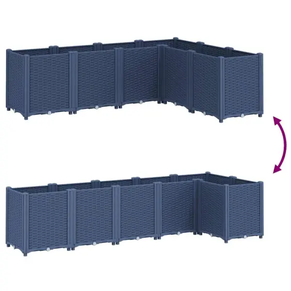 Modulaarne rotangimustriga aia taimekast, 6 osa, sinine hall, PP, 160 x 120 x 53 cm – 6