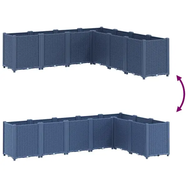 Modulaarne aia taimekastide komplekt rotangimustriga, sinakashall PP, 160 x 160 x 53 cm – 6