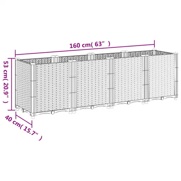 Modulaarne aia taimekast rotangimustriga, sinakashall PP, 160 x 40 x 53 cm – 7