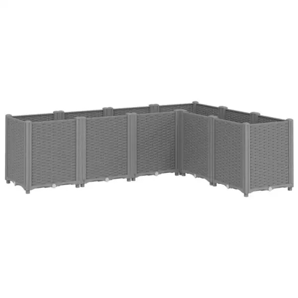 Modulaarne aia taimekast 6 osaga, helehall PP, rotangimustriga, 160 x 120 x 53 cm – 2