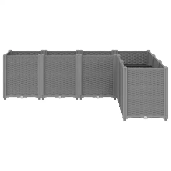 Modulaarne aia taimekast 6 osaga, helehall PP, rotangimustriga, 160 x 120 x 53 cm – 3