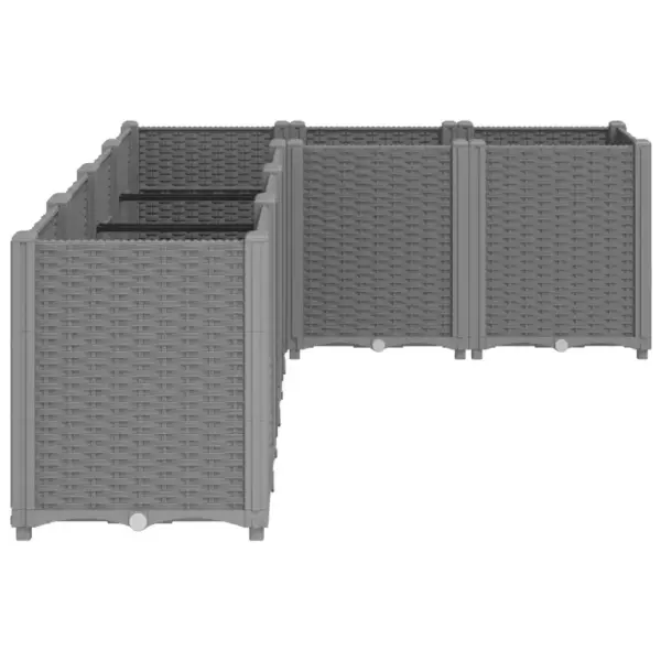 Modulaarne aia taimekast 6 osaga, helehall PP, rotangimustriga, 160 x 120 x 53 cm – 4