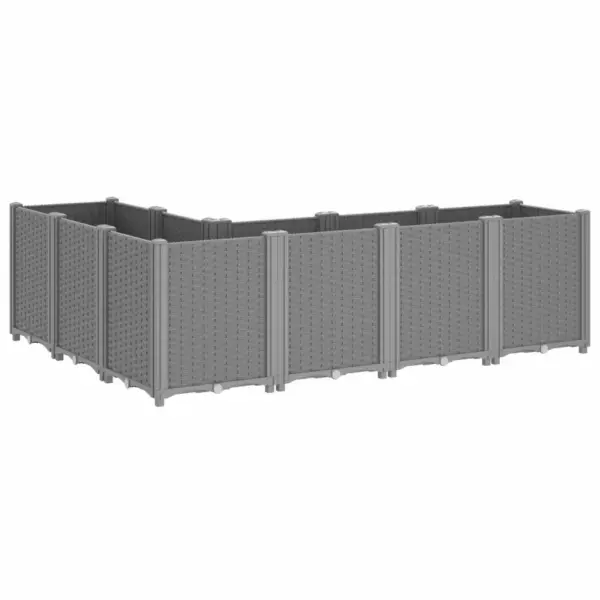 Modulaarne aia taimekast 6 osaga, helehall PP, rotangimustriga, 160 x 120 x 53 cm – 5