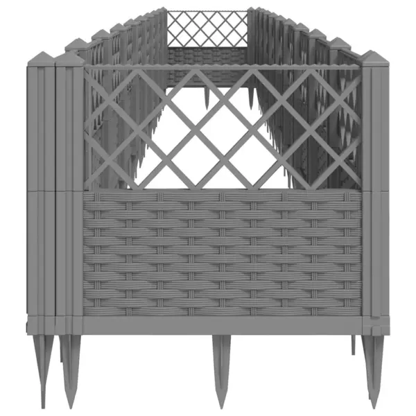 Modulaarne vaiadega taimekast rotangimustriga, helehall PP, 363,5 x 43,5 x 43,5 cm – 4