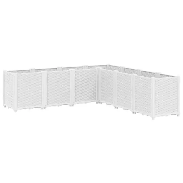 7-osaline modulaarne aia taimekast rotangimustriga, valge PP, 160 x 160 x 53 cm – 2
