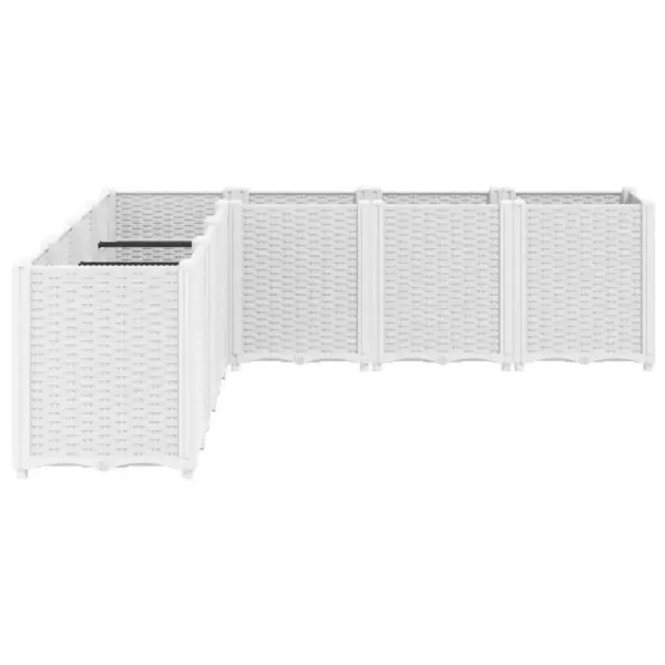 7-osaline modulaarne aia taimekast rotangimustriga, valge PP, 160 x 160 x 53 cm – 4