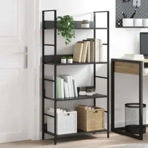 4-korruseline must raamaturiiul tehispuidust ja terasest, 60 x 27,6 x 124,5 cm