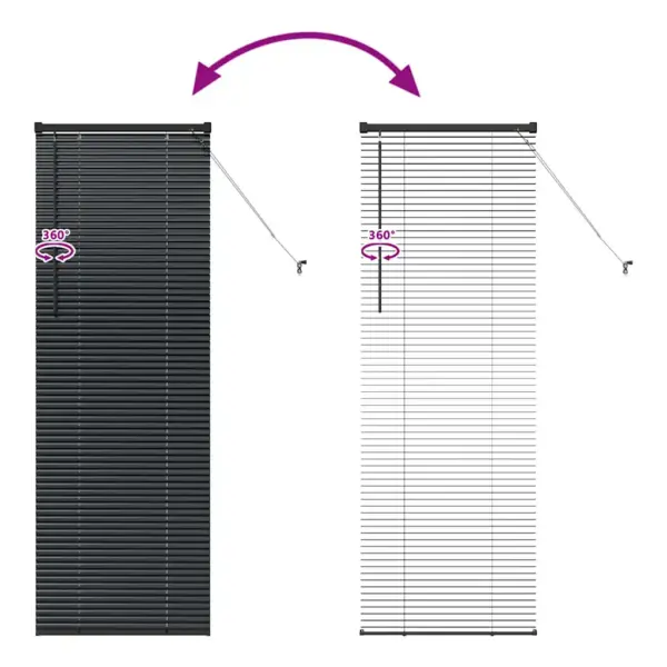 Veneetsia ruloo valguse ja privaatsuse reguleerimiseks, must alumiinium, 175 x 55 cm – 11