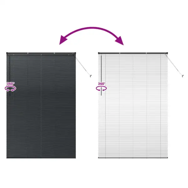 Veneetsia ruloo valguse ja privaatsuse reguleerimiseks, must alumiinium, 220 x 140 cm - 11