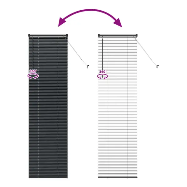 Veneetsia ruloo valguse ja privaatsuse reguleerimiseks, must alumiinium, 220 x 65 cm – 11