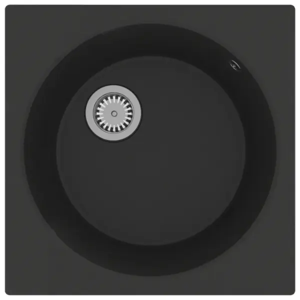 Must ülevooluavaga graniitkomposiidist köögivalamu, pealtpaigaldus, 480 x 480 mm – 2