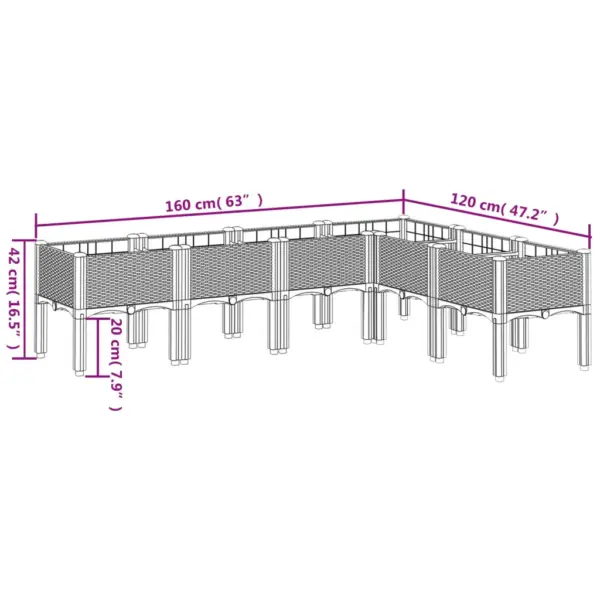 Aia jalgadega taimekast rotangimustriga, must PP, 160 x 120 x 42 cm - 8