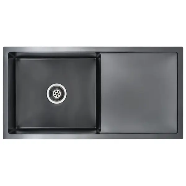 Käsitsi valmistatud must köögivalamu nõrutusalusega, harjatud roostevaba teras, 87 x 44 cm – 2