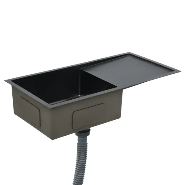 Käsitsi valmistatud must köögivalamu nõrutusalusega, harjatud roostevaba teras, 87 x 44 cm – 4