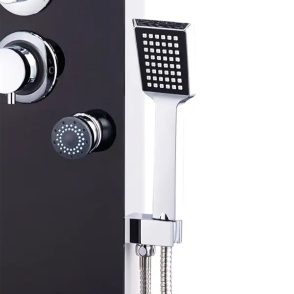 Multifunktsionaalne dušipaneel vihmaduši ja massaažipihustitega, must klaas, 25 x 44,6 x 130 cm – 7