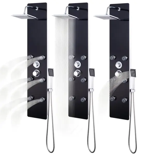 Multifunktsionaalne dušipaneel vihmaduši ja massaažipihustitega, must klaas, 25 x 44,6 x 130 cm – 8