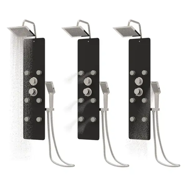 Dušipaneel vihmaduši ja massaažifunktsiooniga, must karastatud klaas, 25 x 47,5 x 130 cm – 8