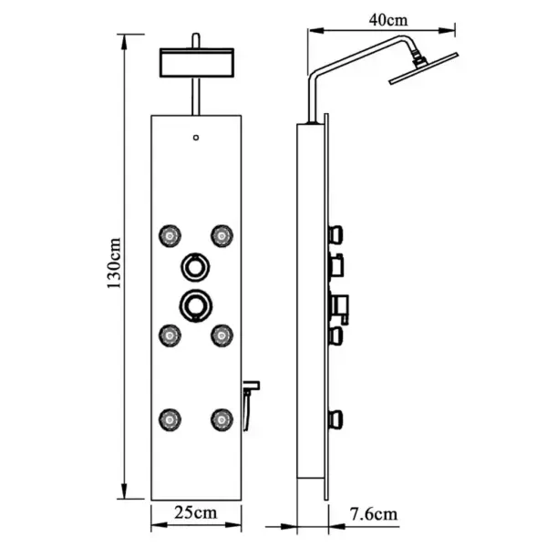 Dušipaneel vihmaduši ja massaažifunktsiooniga, must karastatud klaas, 25 x 47,5 x 130 cm – 9