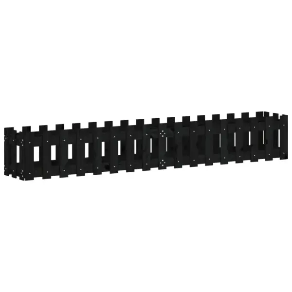 Must kõrgendatud taimelava aiapiirde disainiga, täismännipuit, 200 x 30 x 30 cm – 2