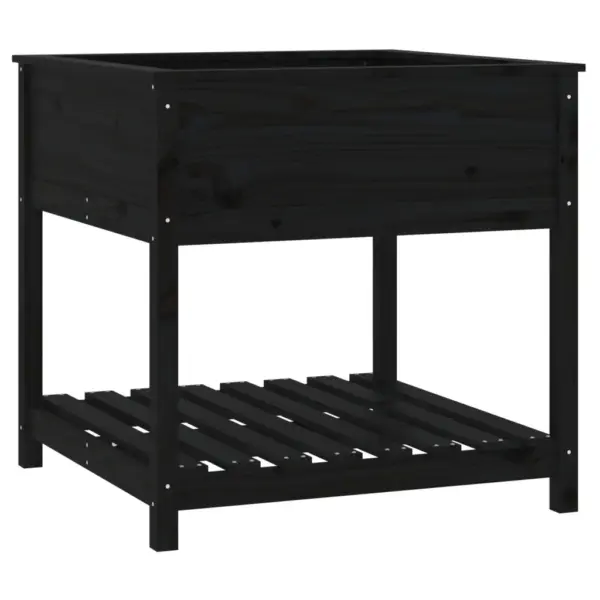 Riiuliga taimekast, must männipuit, 82,5 x 82,5 x 81 cm – 2