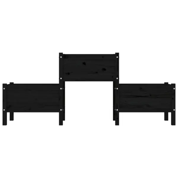 Kolmeosaline kõrgendatud taimekast, must männipuidust, 178,5 x 44 x 75 cm – 4