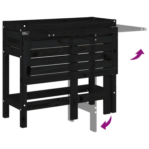 Must männipuidust kõrgendatud taimekast kokkupandava lauaplaadiga, 84 x 73 x 75 cm – 7