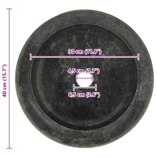 Ümar must marmorist valamu, 40 x 12 cm – 10