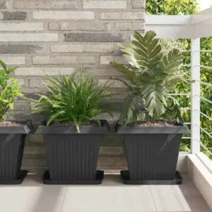 Nelinurkne lillepottide komplekt, 24 tk, must plastmass, 38 x 38 x 30 cm