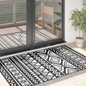 Must õuevaip jacquard-mustriga, ARAKIL, 120 x 180 cm, polüpropüleen