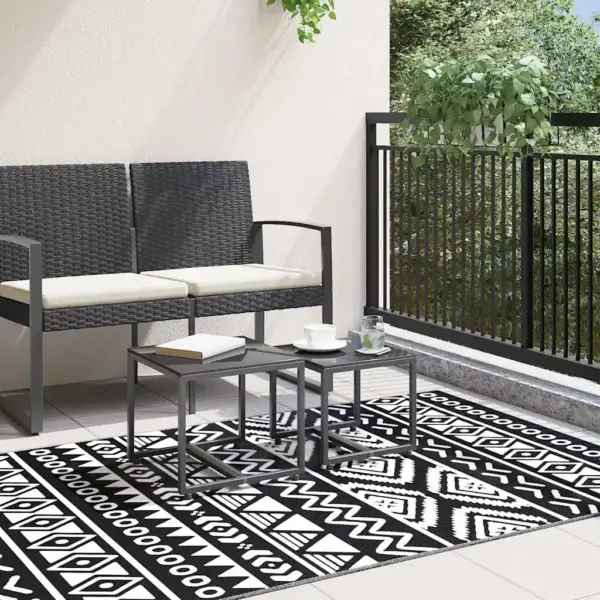 Must õuevaip jacquard-mustriga, ARAKIL, 120 x 180 cm, polüpropüleen – 3