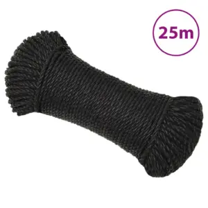 Punutud töököis, must polüpropüleen, 8 mm, 25 m