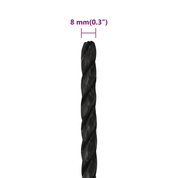 Punutud töököis, must polüpropüleen, 8 mm, 25 m – 6
