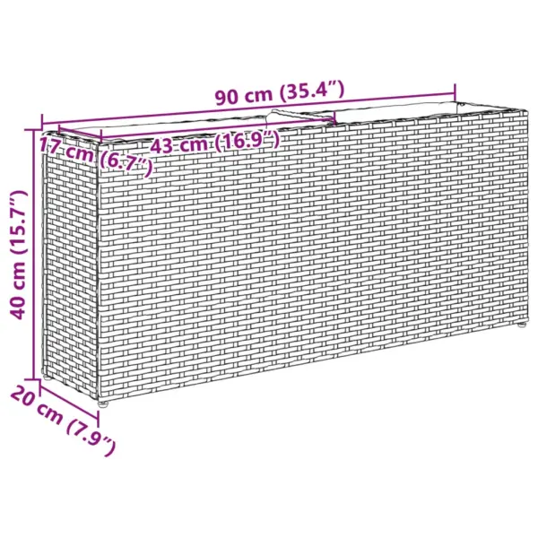 Must PE-rotangist aia taimekast 2 riidest sisekotiga, 90 x 20 x 40 cm – 11