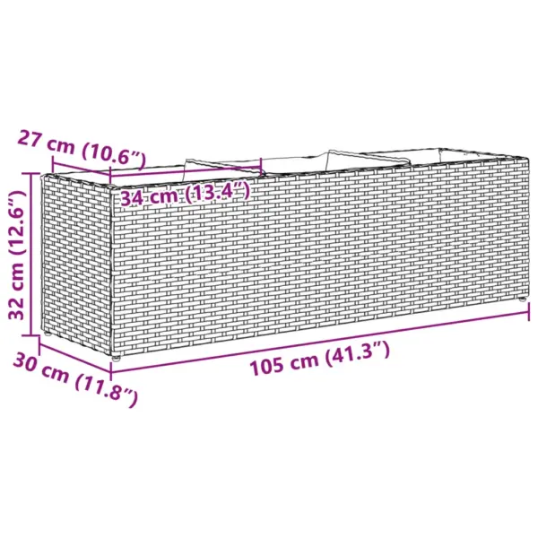 Polürotangist taimekast 3 riidest sisekotiga, must, 105 x 30 x 32 cm - 11